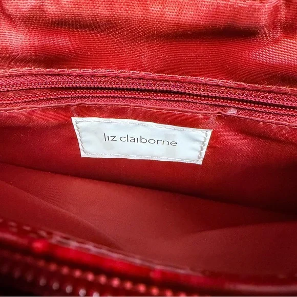 Liz Claiborne Burgundy Patent Shoulder Tote Bag - Picture 2 of 6